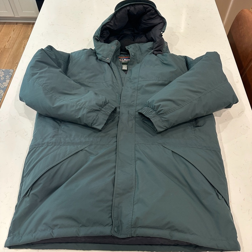 LL Bean Mens 2XLT Goose Down Parka Puffer Jacket Hooded Green Coat OUK72